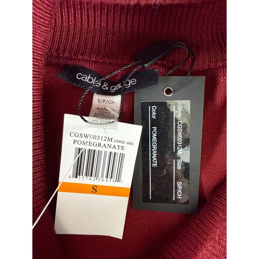 NEW Cable & Gauge Size S Minimalist Cowl NEck Sweater Red Long Sleeve Casual NWT